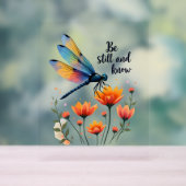 Wees stil en ken Floral Dragonfly Christelijk Summ Acryl Bord (Neutraal)