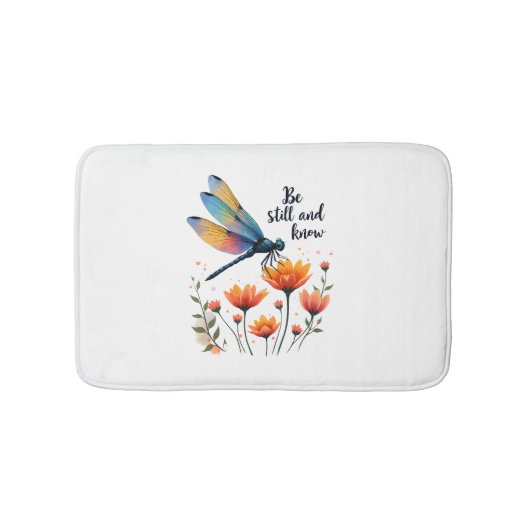 Wees stil en ken Floral Dragonfly Christelijk Summ Badmat (Voorkant)