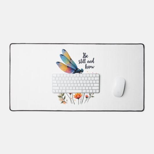 Wees stil en ken Floral Dragonfly Christelijk Summ Bureaumat (Keyboard & Muis)