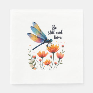 Wees stil en ken Floral Dragonfly Christelijk Summ Servet