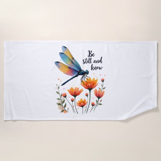 Wees stil en ken Floral Dragonfly Christelijk Summ Strandlaken (Voorkant)