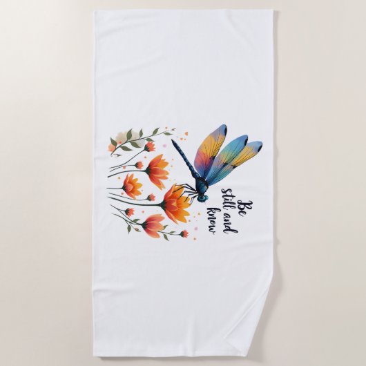 Wees stil en ken Floral Dragonfly Christelijk Summ Strandlaken (Voorkant)