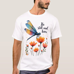 Wees stil en ken Florale Libelle Christelijke Zome T-shirt