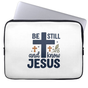 Wees Stil en Ken Jezus Christelijke Typografie T-s Laptop Sleeve