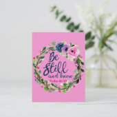Wees stil en ken roze bijbelse bijbel briefkaart (Staand voorkant)