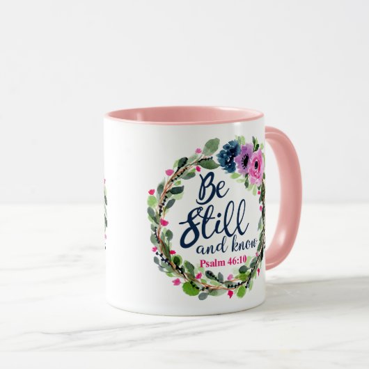 Wees stil en ken roze bijbelse bijbel mok (Voorkant rechts)