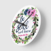 Wees stil en ken roze bijbelse bijbel ronde klok (Hoek)