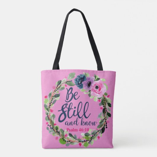 Wees stil en ken roze bijbelse bijbel tote bag (Achterkant)
