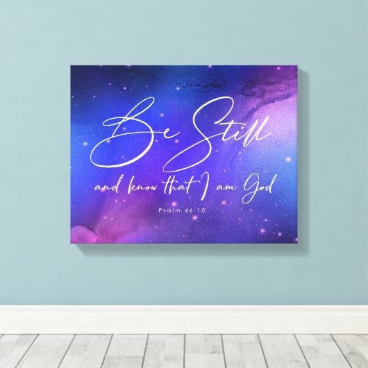 Wees stil en ken Waterverf Bijbel Christelijk Canvas Afdruk (Insitu (Houten vloer))