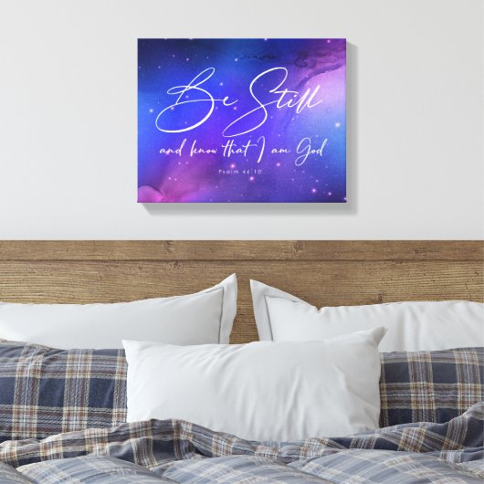 Wees stil en ken Waterverf Bijbel Christelijk Canvas Afdruk (Insitu (Slaapkamer))