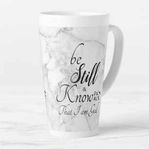 Wees stil en weet Bijbelvers 46:10 Zwarte marmer Latte Mok