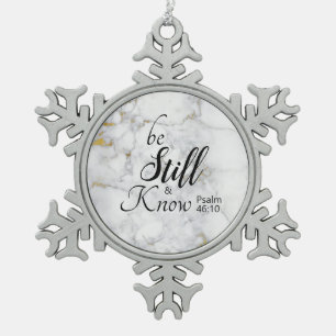 Wees stil en weet Bijbelvers aanpasbaar Tin Sneeuwvlok Ornament