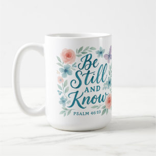 Wees stil en weet Blauwe Roze Waterverf Bloemen Koffiemok