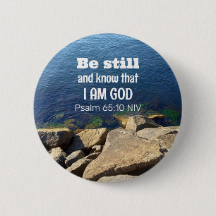 Wees stil en weet dat ik God ben Kalme Blauwe Ocea Ronde Button 5,7 Cm