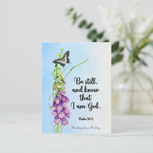 Wees stil, en weet dat ik God ben. Psalm 56:3 Briefkaart (Staand voorkant)