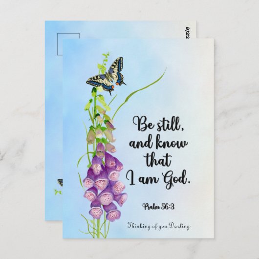 Wees stil, en weet dat ik God ben. Psalm 56:3 Briefkaart (Voorkant / Achterkant)