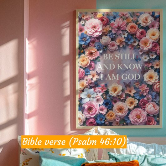 WEES STIL EN WEET DAT IK GOD BEN - Waterverf Bloem Poster