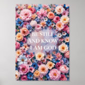 WEES STIL EN WEET DAT IK GOD BEN - Waterverf Bloem Poster (Voorkant)