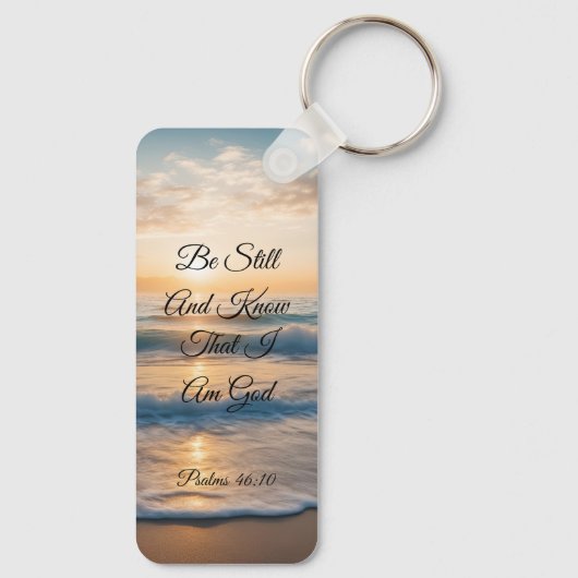 "Wees stil en weet dat ik God ben" zonsopgang Sleutelhanger (Achterkant)