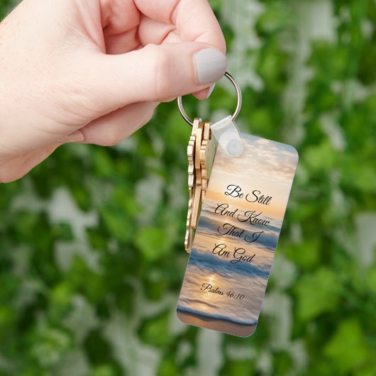 "Wees stil en weet dat ik God ben" zonsopgang Sleutelhanger (Hand)