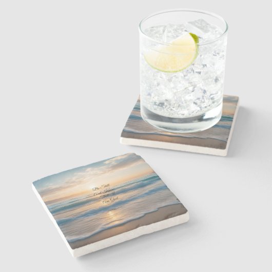 "Wees stil en weet dat ik God ben" zonsopgang Stenen Onderzetter (Zijkant)