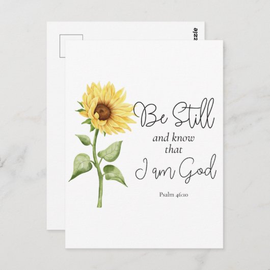 Wees stil en weet dat ik God Zonnebloem ben Briefkaart (Voorkant / Achterkant)