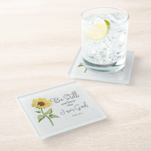 Wees stil en weet dat ik God Zonnebloem ben Glazen Onderzetter