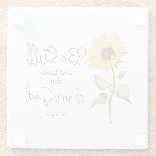 Wees stil en weet dat ik God Zonnebloem ben Glazen Onderzetter (Achterkant)