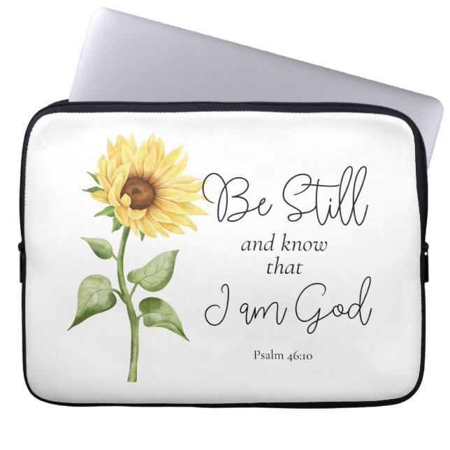 Wees stil en weet dat ik God Zonnebloem ben Laptop Sleeve (Voorkant)