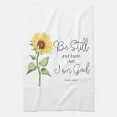 Wees stil en weet dat ik God Zonnebloem ben Theedoek (Verticaal)
