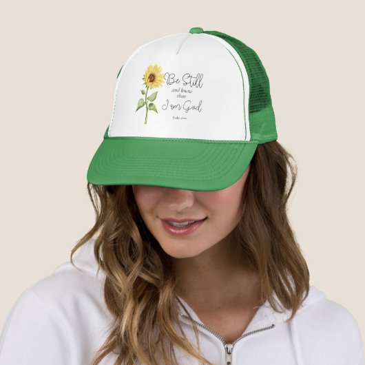 Wees stil en weet dat ik God Zonnebloem ben Trucker Pet (In situ)