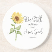 Wees stil en weet dat ik God Zonnebloem ben Zandsteen Onderzetter (Voorkant)