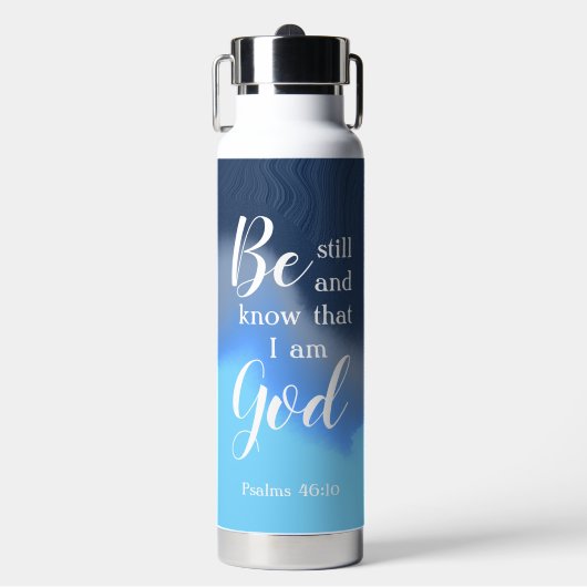 Wees Stil En Weet | Moderne Blauwe Werveling Perso Waterfles (Voorkant)