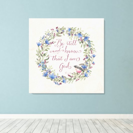 Wees stil en weet - Psalm 46:10 Canvas Afdruk (Insitu (Houten vloer))