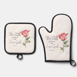 Wees stil in de Schrift en weet dat ik God Bloem b Ovenwant & Pannenlap Set