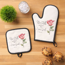 Wees stil in de Schrift en weet dat ik God Bloem b Ovenwant & Pannenlap Set