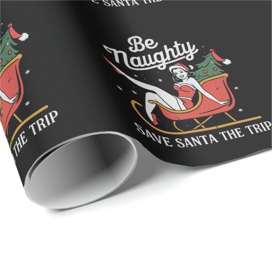 Wees stout Red de kerstman De reis Grappige kerstg Cadeaupapier (Rol Hoek)