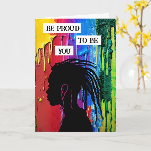 Wees trots om jou te zijn | Afro-Amerikaanse vrouw Kaart (Gele Bloem)