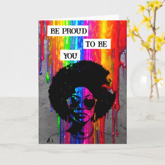 Wees trots om jou te zijn | Afro-Amerikaanse vrouw Kaart (Gele Bloem)
