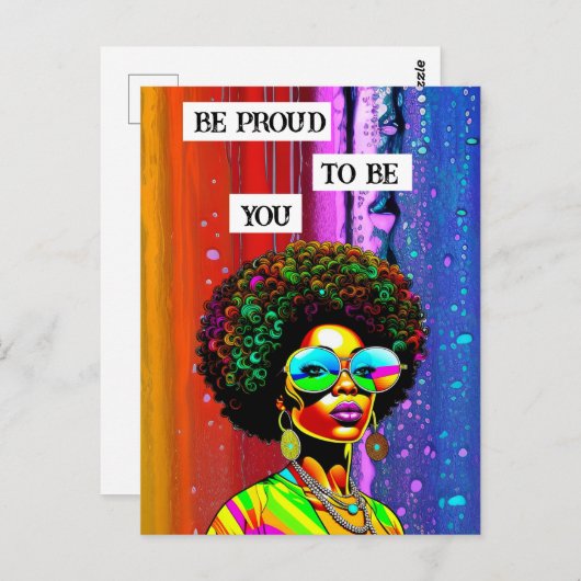 Wees trots om jou te zijn | Groovy Vrouw van Kleur Briefkaart (Voorkant / Achterkant)