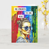 Wees trots om jou te zijn | Vrouw in zonnebril Kaart (Gele Bloem)