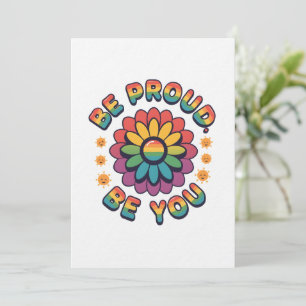 Wees Trots Wees Jij – Retro Regenboog Bloem Trots  Kaart