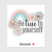 Wees trouw aan jezelf regenboog en bloemen waterdi sticker (Vel)