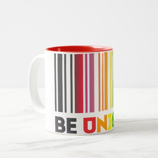 Wees unieke barcode LGBT Pride Tweekleurige Koffiemok (Voorkant links)