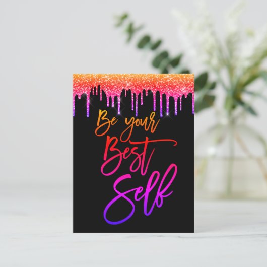 Wees uw beste zelf-Motivatie offerte Glitter Briefkaart (Staand voorkant)