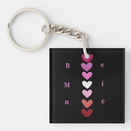 Wees Van Mij Minimale Hart Stack Valentijn T-Shirt Sleutelhanger (voorkant)