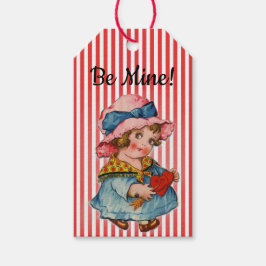 "Wees van mij!" Retro Meisje Valentijnse  Cadeaulabel