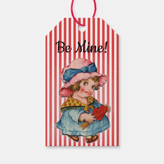 "Wees van mij!" Retro Meisje Valentijnse  Cadeaulabel (Voorkant)