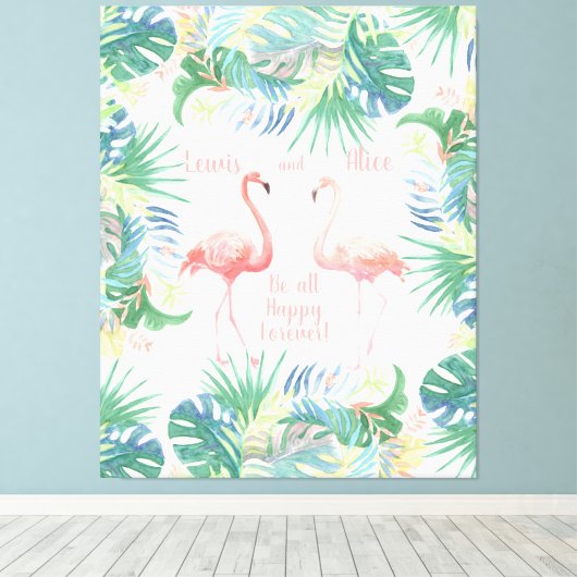 Wees voor altijd gelukkig! Sprookje Twee Roze Flam Canvas Afdruk (Insitu (Houten vloer))