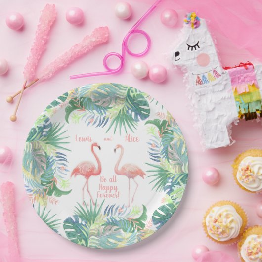 Wees voor altijd gelukkig! Sprookje Twee Roze Flam Papieren Bordje (Feest)